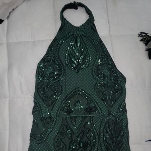 Blackless Beaded Emerald Green Formal Jumpsuit